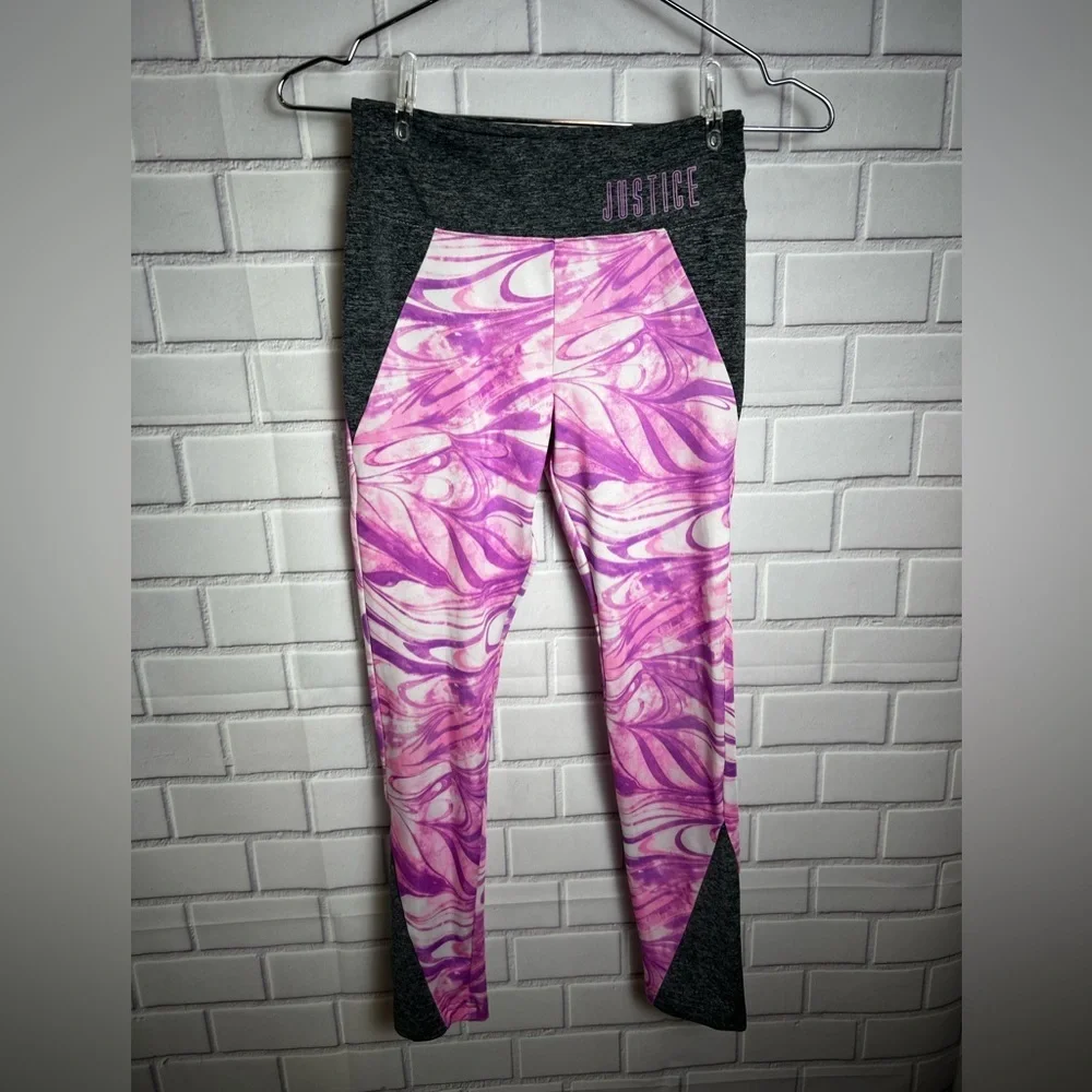 Justice Active Gray/Pink /Purple Swirl Leggings for girls/Size 10